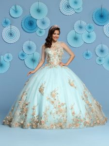 Ice Blue & Gold Quinceanera Dress