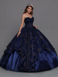 Q by DaVinci Navy Quinceanera Dress Style 80552